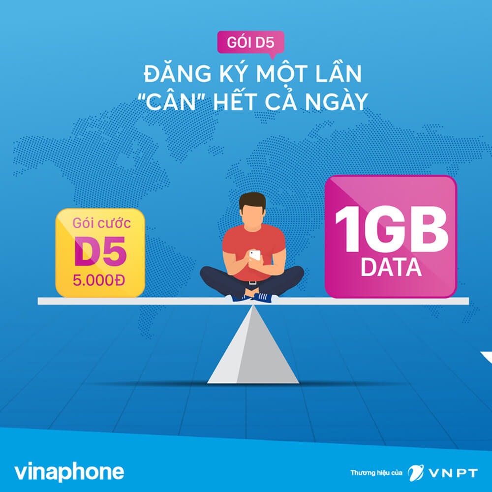 Gói D5 Vinaphone: Đăng ký nhận ngay 1GB data chỉ 5K/1 ngày