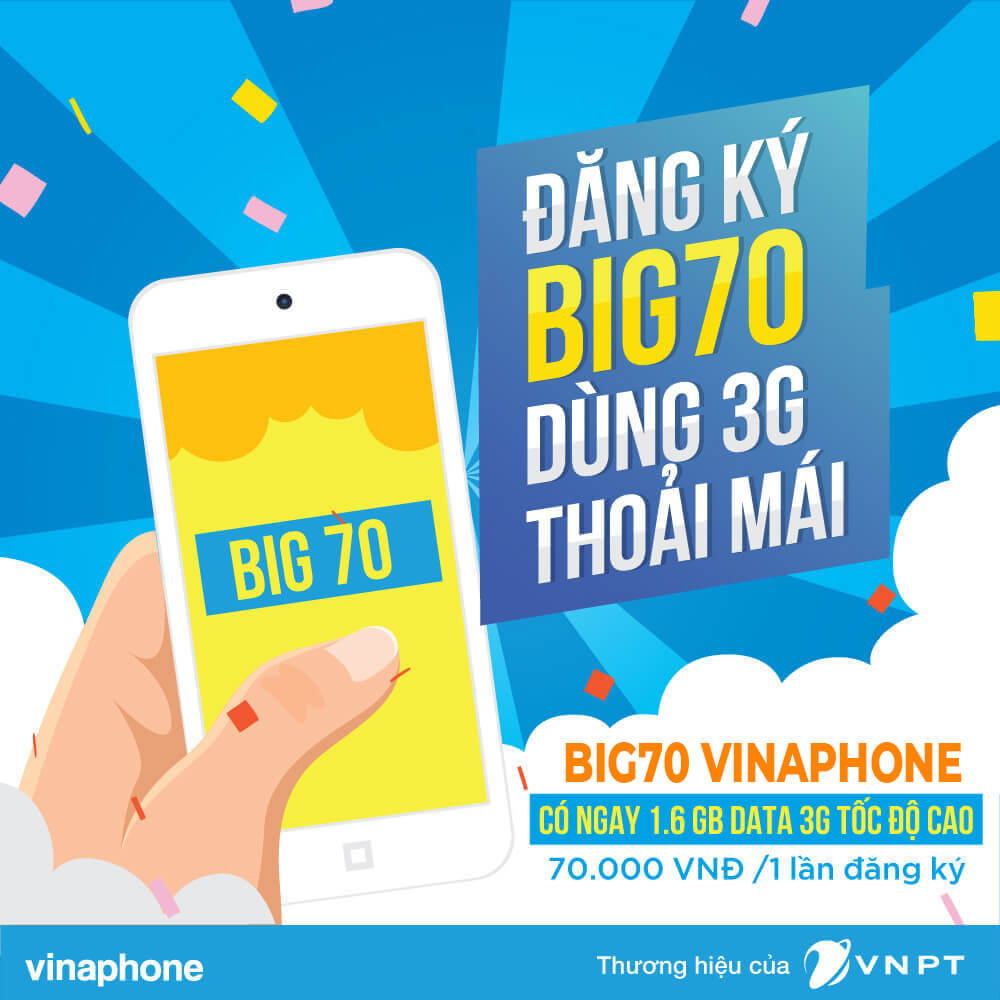 Đăng ký gói BIG70 Vinaphone nhận ưu đãi 15GBtháng chỉ 70K