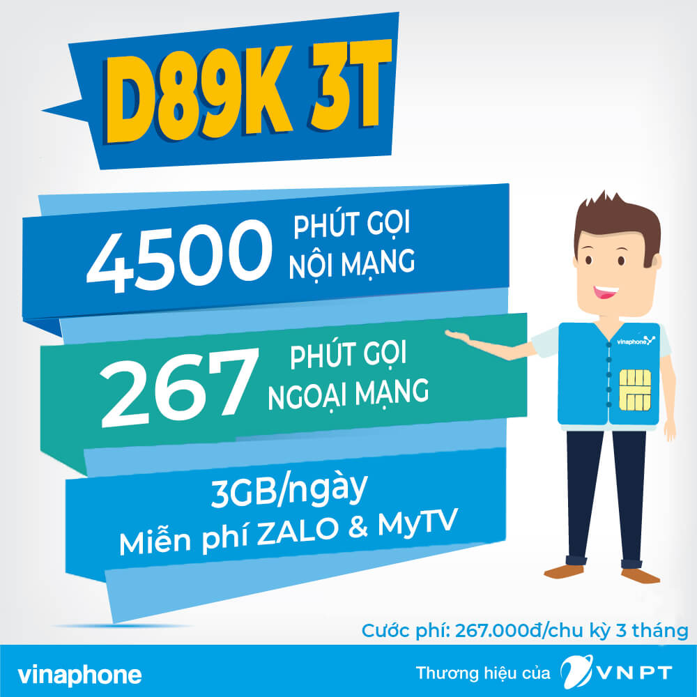 Gói D89K 3T Vinaphone nhận 270GB & nghìn phút gọi chỉ 89K/tháng