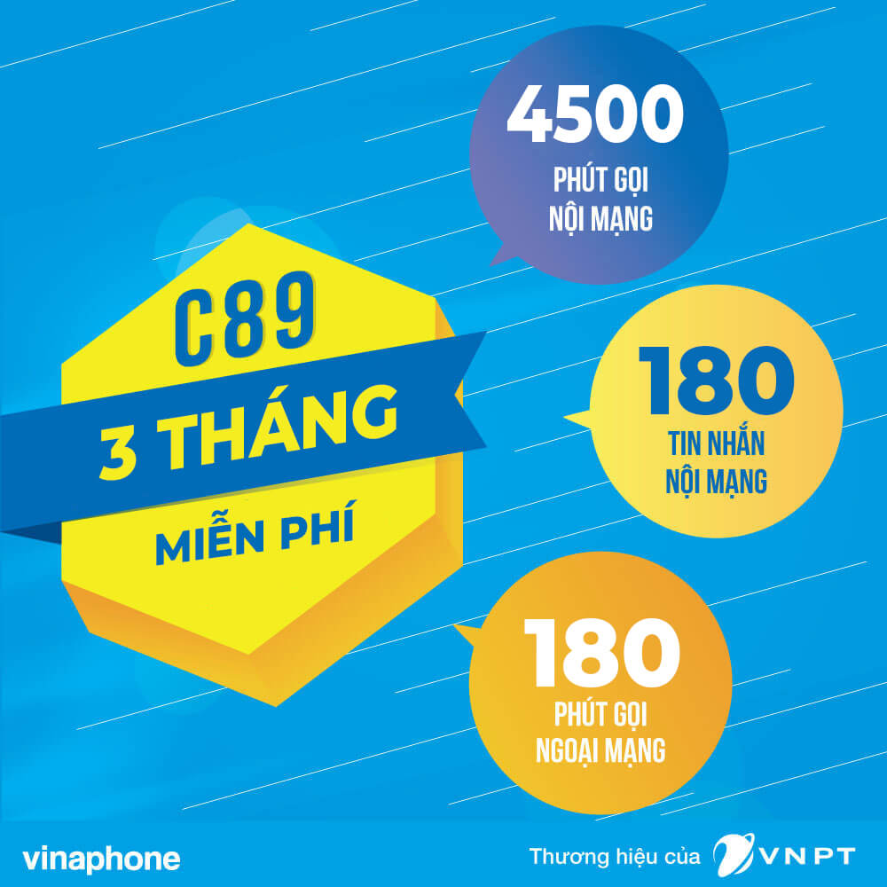 Đăng ký gói C89 3T Vinaphone nhận 4680 phút gọi, 180 sms suốt 3 tháng