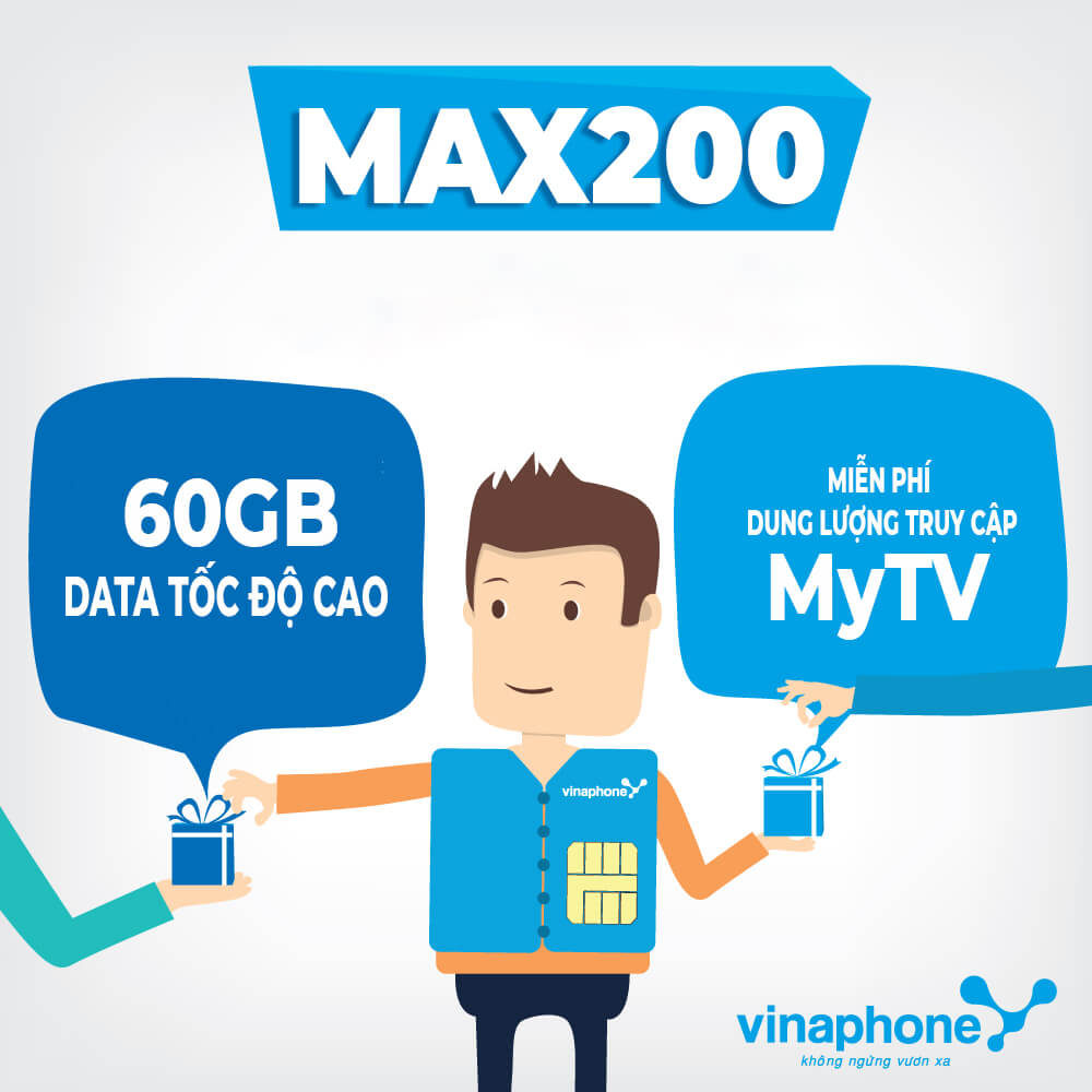 Đăng ký gói MAX200 Vinaphone tặng 60GB + Miễn phí MyTV chỉ 200K