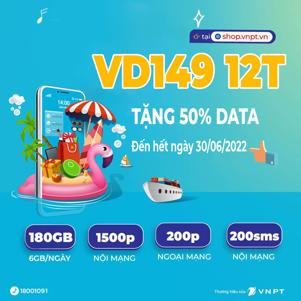 Hướng dẫn đăng ký gói VD149 12T Vinaphone nhận thêm 50% data