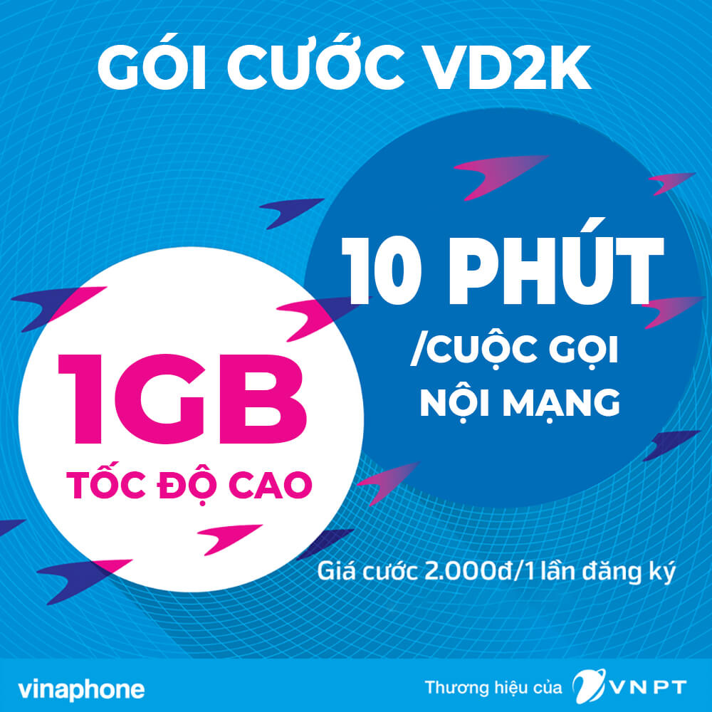 Đăng ký gói VD2K Vinaphone nhận 1GB Data & Miễn phí gọi chỉ 2k/ngày