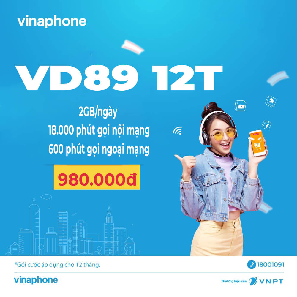 Đăng ký gói VD89 12T Vinaphone nhận 720GB & Miễn phí gọi chỉ 890K