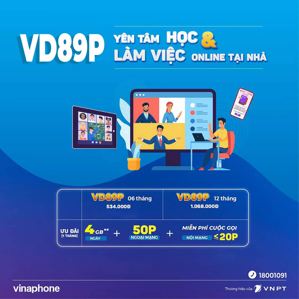 Đăng ký gói VD89P 6T Vinaphone có 720GB & Gọi thoại thả ga