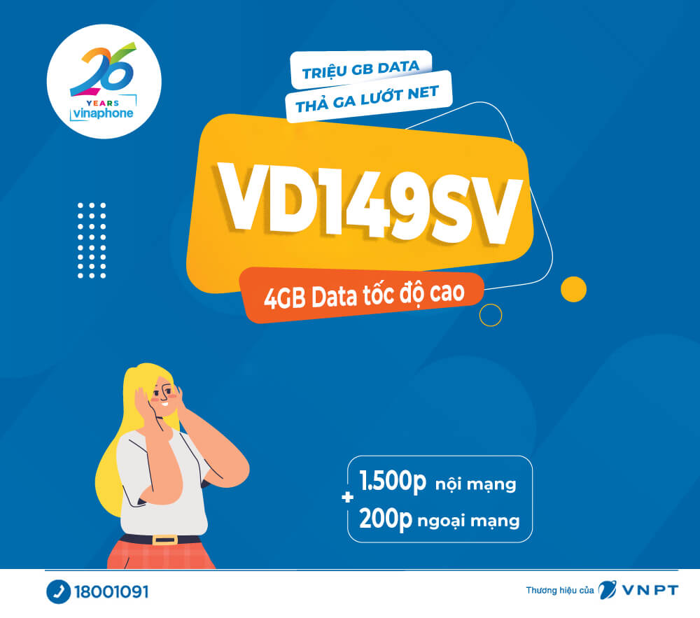Gói VD149SV Vinaphone nhận 120GB Data, Miễn phí gọi và SMS