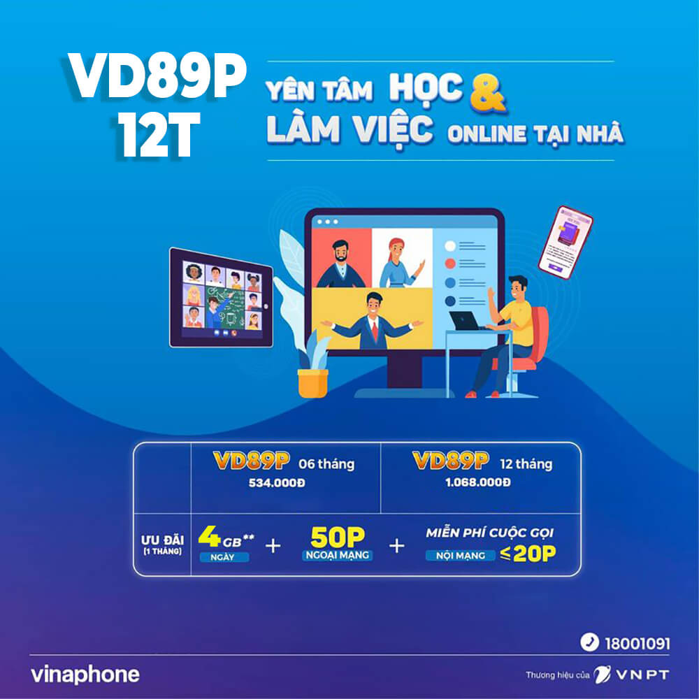 Đăng ký gói VD89P 12T Vinaphone có 1140GB & Gọi thoại thả ga