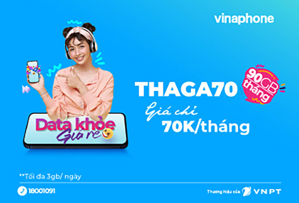 Đăng ký gói THAGA70 Vinaphone có 90GB Data chỉ 70K/tháng