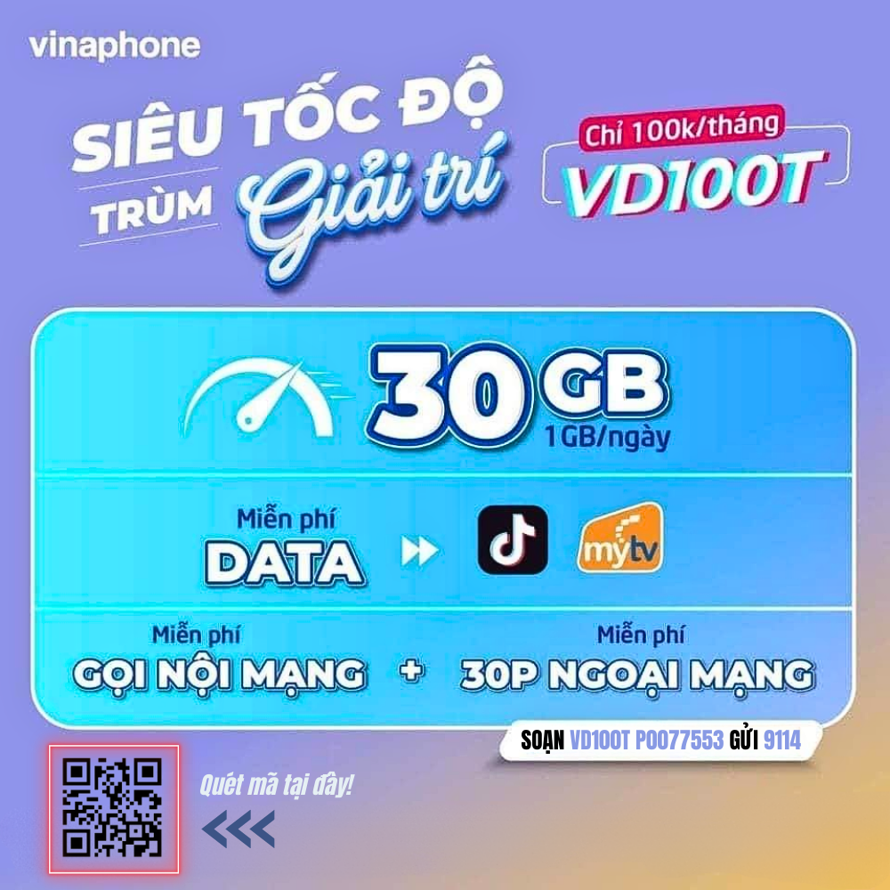 Gói cước VD100T VinaPhone - Miễn phí 1GB/ngày & Gọi thoại