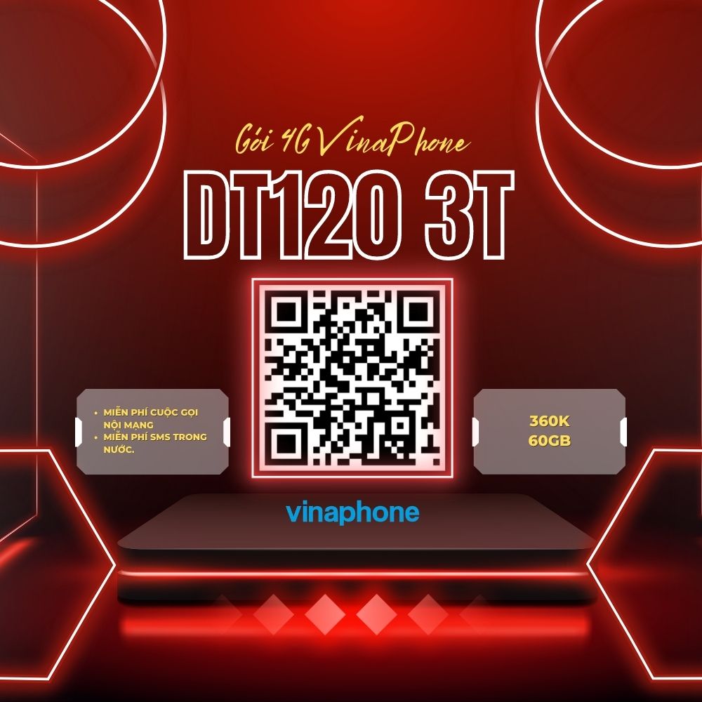 Gói cước DT120 VinaPhone - 360k/3 tháng FREE 60GB truy cập Internet 