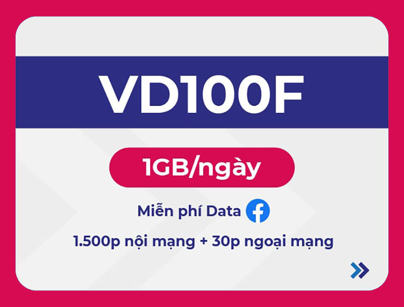 Gói cước VD100F 3T VinaPhone - FREE 1GB/ngày & Data Facebook