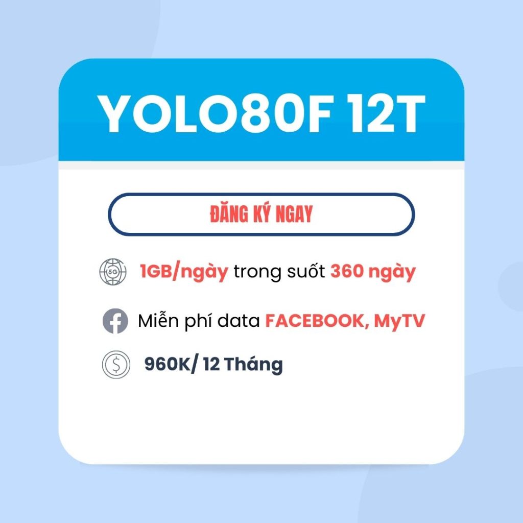 Đăng ký gói YOLO80F 12T VinaPhone có 1GB/ngày & Free Data Facebook