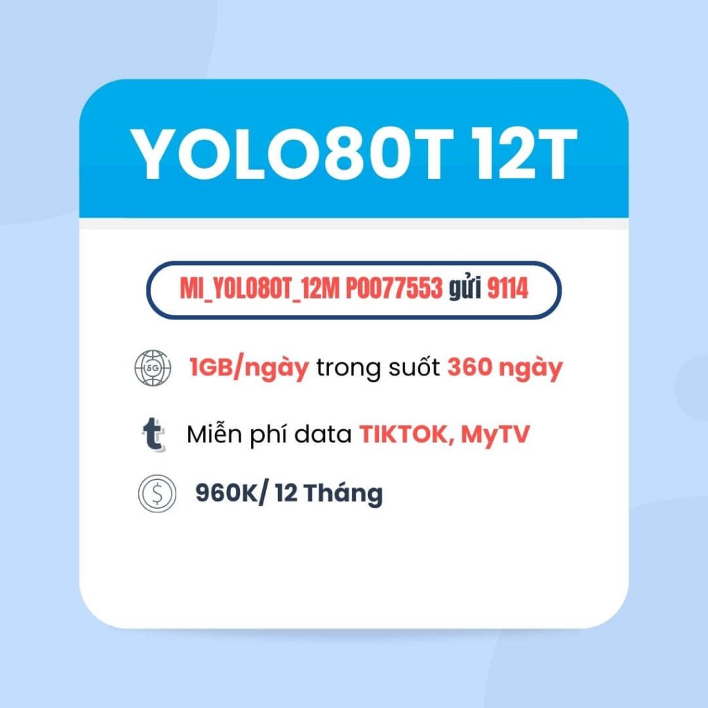 Đăng ký gói YOLO80T 12T VinaPhone có 1GB/ngày & Free Data TikTok