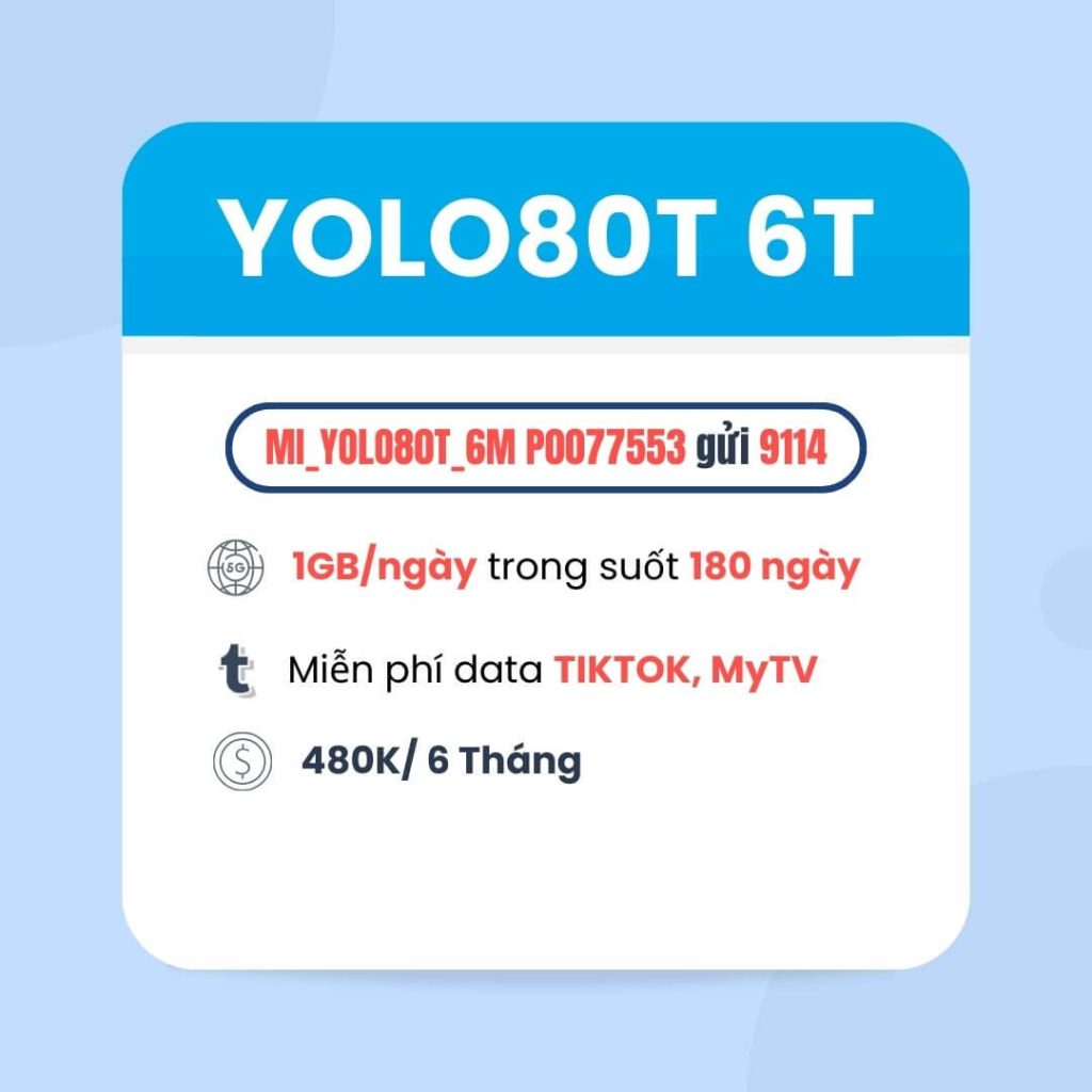 Đăng ký gói YOLO80T 6T VinaPhone có 1GB/ngày & Free Data TikTok