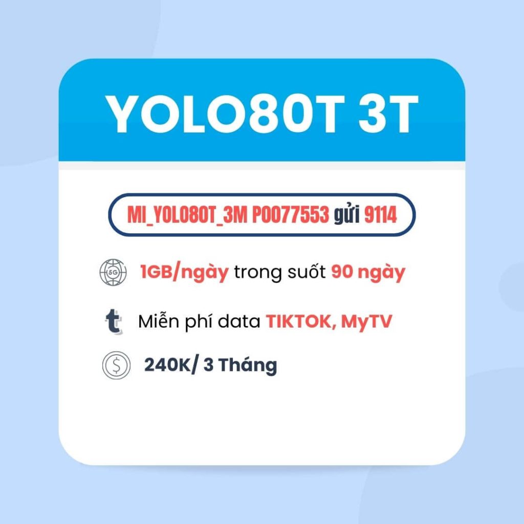 Đăng ký gói YOLO80T 3T VinaPhone có 1GB/ngày & Free Data TikTok